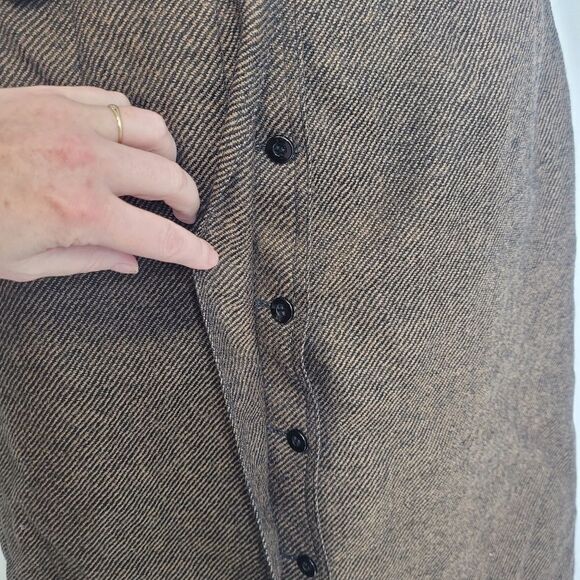 VINTAGE 80s brown skirt pinstripe wool button up pencil M‎ - Picture 4 of 11